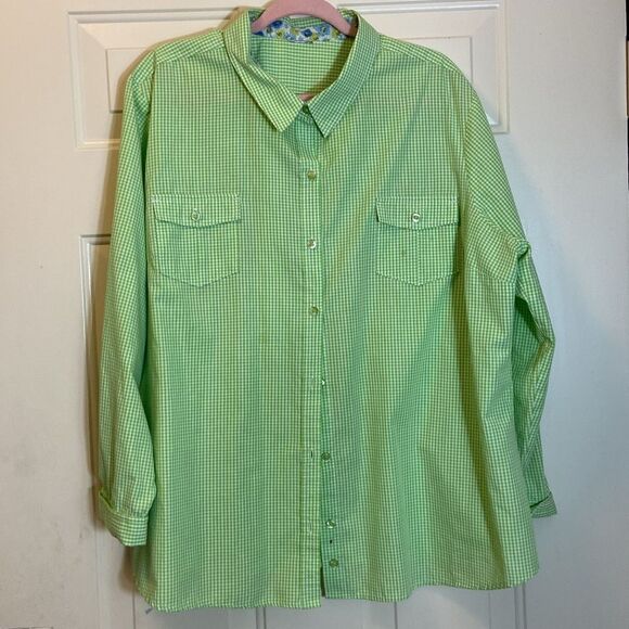 Laura Scott Green Checkered Women’s Shirt Blouse Size Approximately  3X No Tag - Picture 1 of 9